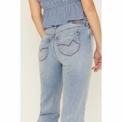 Best Sale 🧨 Cleo + Wolf 👩 Women's Light Wash High-Rise Patchwork Distressed Straight 👖 Jeans Medium Wash 🤩 -Cleo & Wolf SHOP unnamed file 562