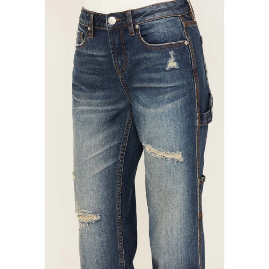 Wholesale 🎉 Cleo + Wolf 👩 Women's Medium Wash Mid-Rise Distressed Cargo Straight 👖 Jeans ⭐ 2 Wholesale 🎉 Cleo + Wolf 👩 Women's Medium Wash Mid-Rise Distressed Cargo Straight 👖 Jeans ⭐ - Image 2