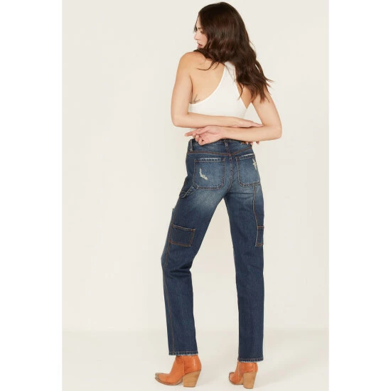 Wholesale 🎉 Cleo + Wolf 👩 Women's Medium Wash Mid-Rise Distressed Cargo Straight 👖 Jeans ⭐ 3 Wholesale 🎉 Cleo + Wolf 👩 Women's Medium Wash Mid-Rise Distressed Cargo Straight 👖 Jeans ⭐ - Image 3