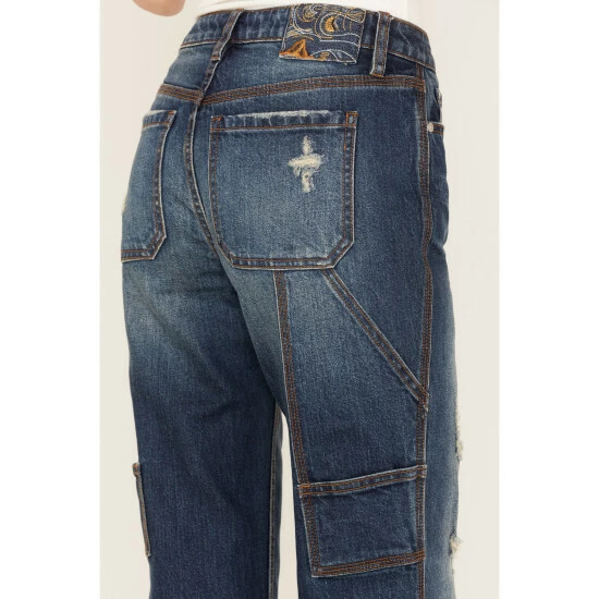 Wholesale 🎉 Cleo + Wolf 👩 Women's Medium Wash Mid-Rise Distressed Cargo Straight 👖 Jeans ⭐ 4 Wholesale 🎉 Cleo + Wolf 👩 Women's Medium Wash Mid-Rise Distressed Cargo Straight 👖 Jeans ⭐ - Image 4
