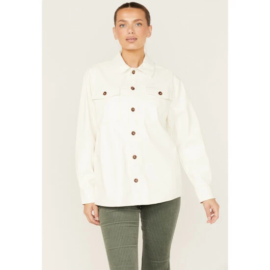 Best deal 😀 Cleo + Wolf 👩 Women's Oversized Solid Faux Leather Shacket Ivory 💯 1 Best deal 😀 Cleo + Wolf 👩 Women's Oversized Solid Faux Leather Shacket Ivory 💯