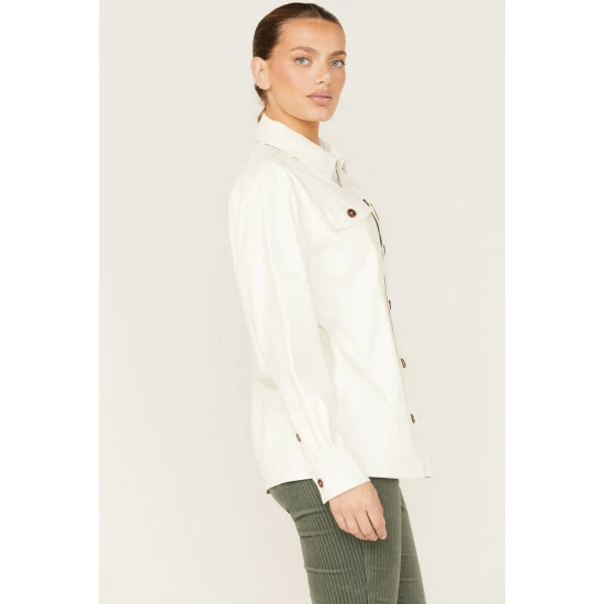 Best deal 😀 Cleo + Wolf 👩 Women's Oversized Solid Faux Leather Shacket Ivory 💯 2 Best deal 😀 Cleo + Wolf 👩 Women's Oversized Solid Faux Leather Shacket Ivory 💯 - Image 2