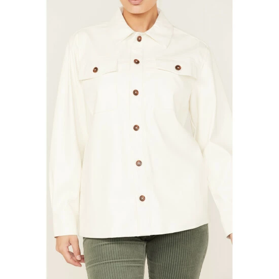 Best deal 😀 Cleo + Wolf 👩 Women's Oversized Solid Faux Leather Shacket Ivory 💯 3 Best deal 😀 Cleo + Wolf 👩 Women's Oversized Solid Faux Leather Shacket Ivory 💯 - Image 3