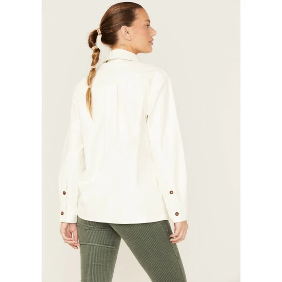 Best deal 😀 Cleo + Wolf 👩 Women's Oversized Solid Faux Leather Shacket Ivory 💯 4 Best deal 😀 Cleo + Wolf 👩 Women's Oversized Solid Faux Leather Shacket Ivory 💯 - Image 4