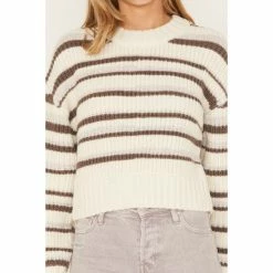 Best Sale 👍 Cleo + Wolf 👩 Women's Abstract Stripe Cropped Knit Sweater Ivory 🤩 -Cleo & Wolf SHOP unnamed file 586
