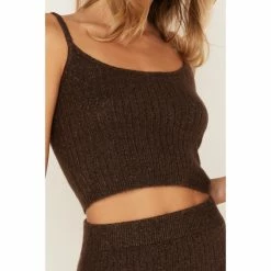 New 😍 Cleo + Wolf 👩 Women's Ribbed Sweater Knit Cropped Tank Top Chocolate 🔔 -Cleo & Wolf SHOP unnamed file 590