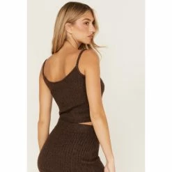 New 😍 Cleo + Wolf 👩 Women's Ribbed Sweater Knit Cropped Tank Top Chocolate 🔔 -Cleo & Wolf SHOP unnamed file 591