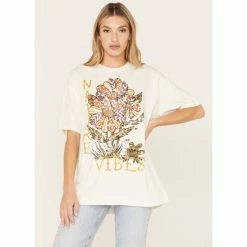 Cheapest 🧨 Cleo + Wolf 👩 Women's Nature Vibes Oversized Graphic Tee Ivory 🎉