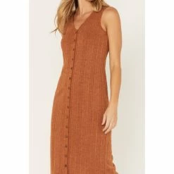 Outlet 👍 Cleo + Wolf 👩 Women's Ribbed Tank Midi 👗 Dress Brown 😉 -Cleo & Wolf SHOP unnamed file 598