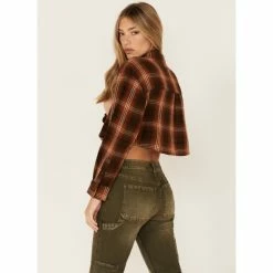 Budget 🔥 Cleo + Wolf 👩 Women's Plaid Print Cropped 👚 Shirt Brown 😀 -Cleo & Wolf SHOP unnamed file 611