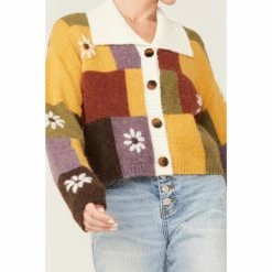 New ⭐ Cleo + Wolf 👩 Women's Patchwork Floral Knit Sweater Gold 🎁 -Cleo & Wolf SHOP unnamed file 614