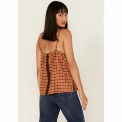 Best Pirce 😍 Cleo + Wolf 👩 Women's Plaid Print Flannel Tank Top Cognac 🎉 -Cleo & Wolf SHOP unnamed file 627