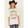 Discount ❤️ Cleo + Wolf 👩 Women's Frosty Mountain Oversized Short Sleeve Graphic Tee Ivory 🥰