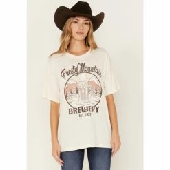Discount ❤️ Cleo + Wolf 👩 Women's Frosty Mountain Oversized Short Sleeve Graphic Tee Ivory 🥰