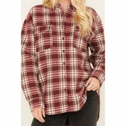 Promo 💯 Cleo + Wolf 👩 Women's Plaid Print Long Sleeve Button-Down Oversized Shacket Ruby 🌟 -Cleo & Wolf SHOP unnamed file 646
