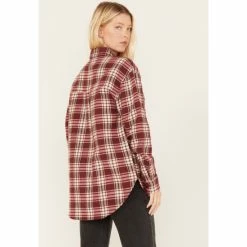 Promo 💯 Cleo + Wolf 👩 Women's Plaid Print Long Sleeve Button-Down Oversized Shacket Ruby 🌟 -Cleo & Wolf SHOP unnamed file 647