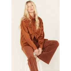 Best deal ๐ Cleo + Wolf ๐ฉ Women's Faux Suede Shacket Cognac ๐งจ