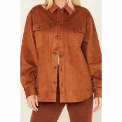 Best deal 😀 Cleo + Wolf 👩 Women's Faux Suede Shacket Cognac 🧨 -Cleo & Wolf SHOP unnamed file 654