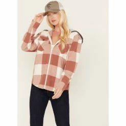 New 👍 Cleo + Wolf 👩 Women's Buffalor Plaid Print Hooded Flannel 👕 Shirt Brown ✨