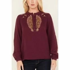 Top 10 🤩 Cleo + Wolf 👩 Women's Floral Embroidered Blouse Grape ❤️ -Cleo & Wolf SHOP unnamed file 662