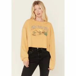 Budget ⭐ Cleo + Wolf 👩 Women's Find Your Wild Graphic Cropped Sweatshirt Ivory 😉