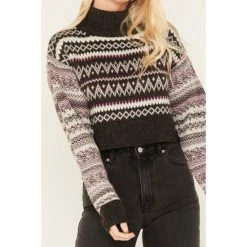 Flash Sale 😉 Cleo + Wolf 👩 Women's Fair Isle Stripe Knit Cropped Sweater Dark Grey 🌟 -Cleo & Wolf SHOP unnamed file 68