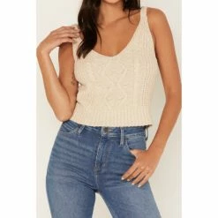 Deals 🎉 Cleo + Wolf 👩 Women's Cropped Cable Knit Sweater Cami Top Ivory 🥰 -Cleo & Wolf SHOP unnamed file 682