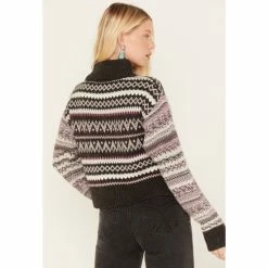 Flash Sale 😉 Cleo + Wolf 👩 Women's Fair Isle Stripe Knit Cropped Sweater Dark Grey 🌟 -Cleo & Wolf SHOP unnamed file 69