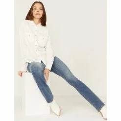 Discount 😍 Cleo + Wolf 👩 Women's Pincord Button-Down Long Sleeve Snap Western 👕 Shirt Ivory 💯