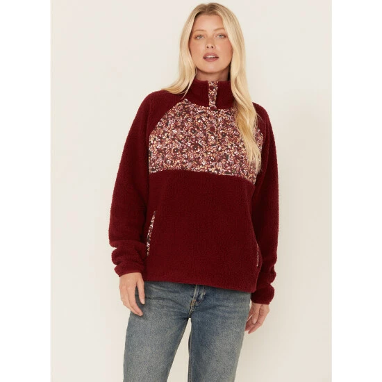Deals 🥰 Cleo + Wolf 👩 Women's Sherpa Half Button Pullover Burgundy ⌛ 1 Deals 🥰 Cleo + Wolf 👩 Women's Sherpa Half Button Pullover Burgundy ⌛