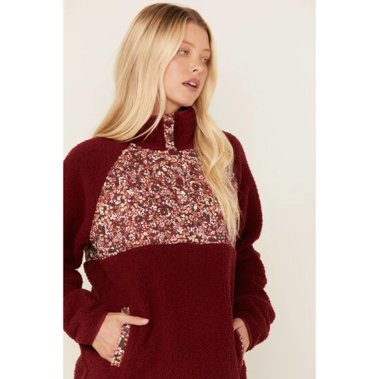 Deals 🥰 Cleo + Wolf 👩 Women's Sherpa Half Button Pullover Burgundy ⌛ 2 Deals 🥰 Cleo + Wolf 👩 Women's Sherpa Half Button Pullover Burgundy ⌛ - Image 2
