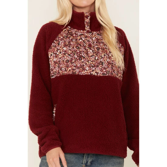 Deals 🥰 Cleo + Wolf 👩 Women's Sherpa Half Button Pullover Burgundy ⌛ 3 Deals 🥰 Cleo + Wolf 👩 Women's Sherpa Half Button Pullover Burgundy ⌛ - Image 3