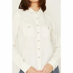 Discount 😍 Cleo + Wolf 👩 Women's Pincord Button-Down Long Sleeve Snap Western 👕 Shirt Ivory 💯 -Cleo & Wolf SHOP unnamed file 72