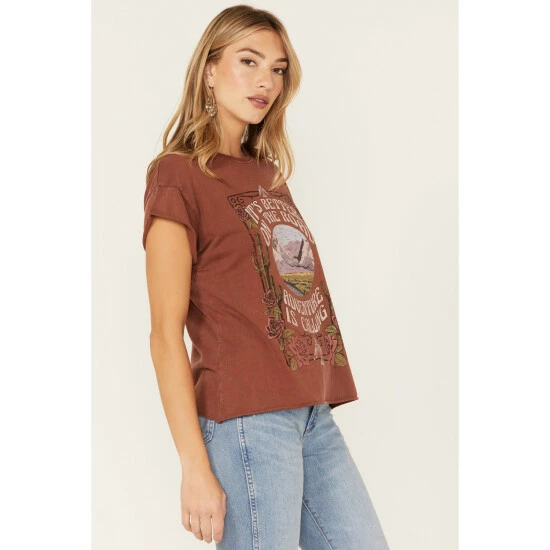 Wholesale ✨ Cleo + Wolf 👩 Women's Adventure Calling Graphic Tee Brandy Brown 👏 2 Wholesale ✨ Cleo + Wolf 👩 Women's Adventure Calling Graphic Tee Brandy Brown 👏 - Image 2